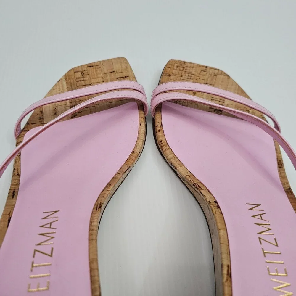Stuart Weitzman Oasis 50 Cork Wedge Sandal Womens 10 Light Pink Strappy Designer